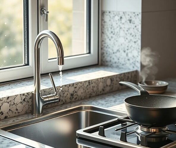 Czy parapety wewnętrzne z konglomeratu nad zlewem i płytą w kuchni wytrzymają codzienne zachlapania i gorące naczynia?