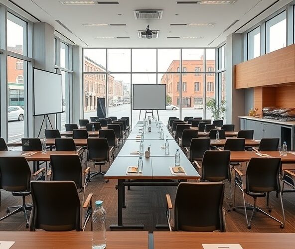 Które sale konferencyjne w Łodzi najlepiej sprawdzą się na 30‑osobowe szkolenie z cateringiem i parkingiem w centrum miasta?