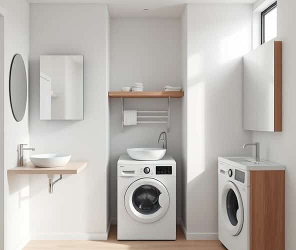 Jak wybrać umywalki asymetryczne do małej łazienki z pralką, by maksymalnie zyskać miejsce?