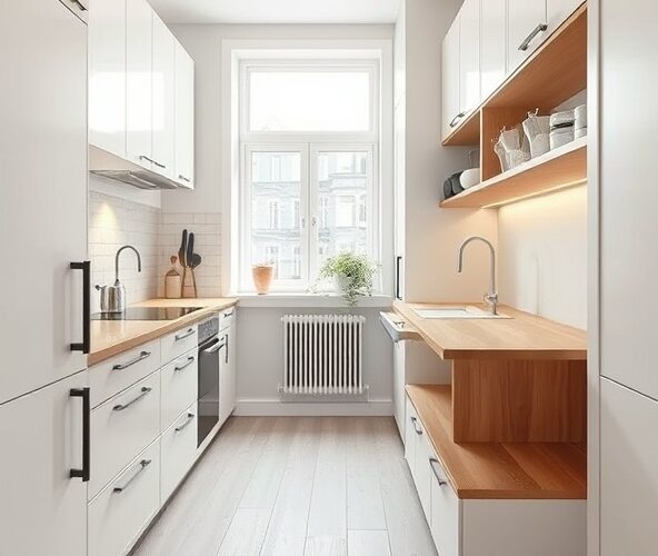 Jak zaprojektować meble na wymiar Warszawa Białołęka do wąskiej kuchni, żeby zmieścić stół i pełny blat roboczy?